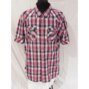 Ecko Unltd Mens Red Plaid Pearl Snap Short Sleeve Shirt - Size 3XL